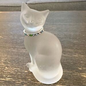 German White Frosted 4" Crystal Cat with Multi Colored Rhinestone Collar by FK